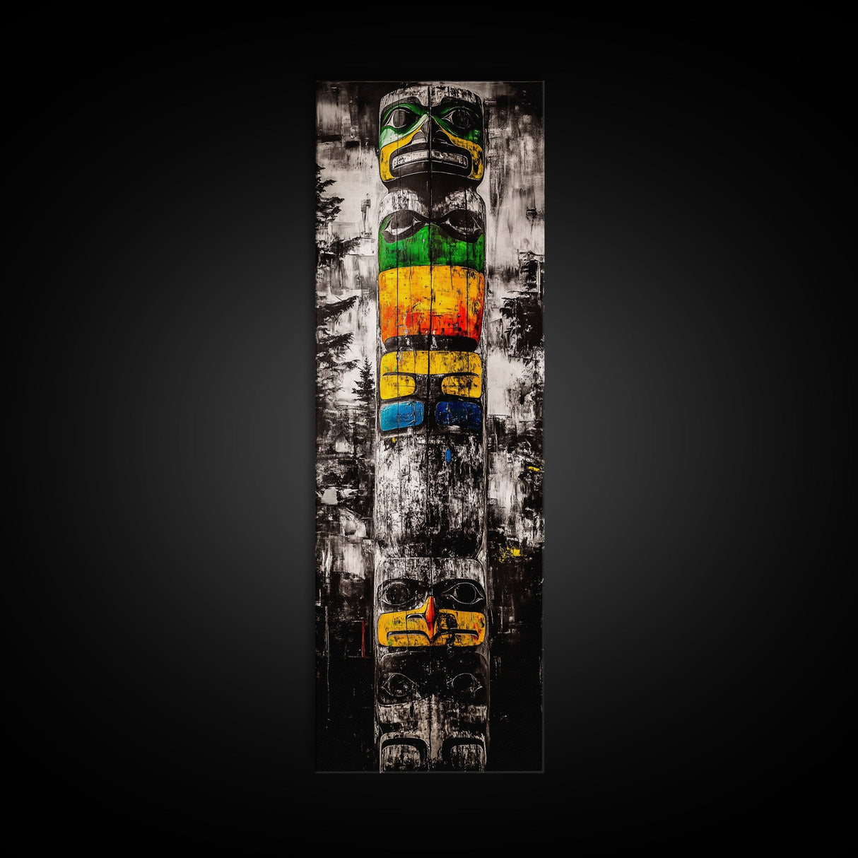 Totem Pole, Native American, Tribal Art, Framed Canvas Print, Cultural Wall Art, Rustic Home Decor, Office or Study Artwork