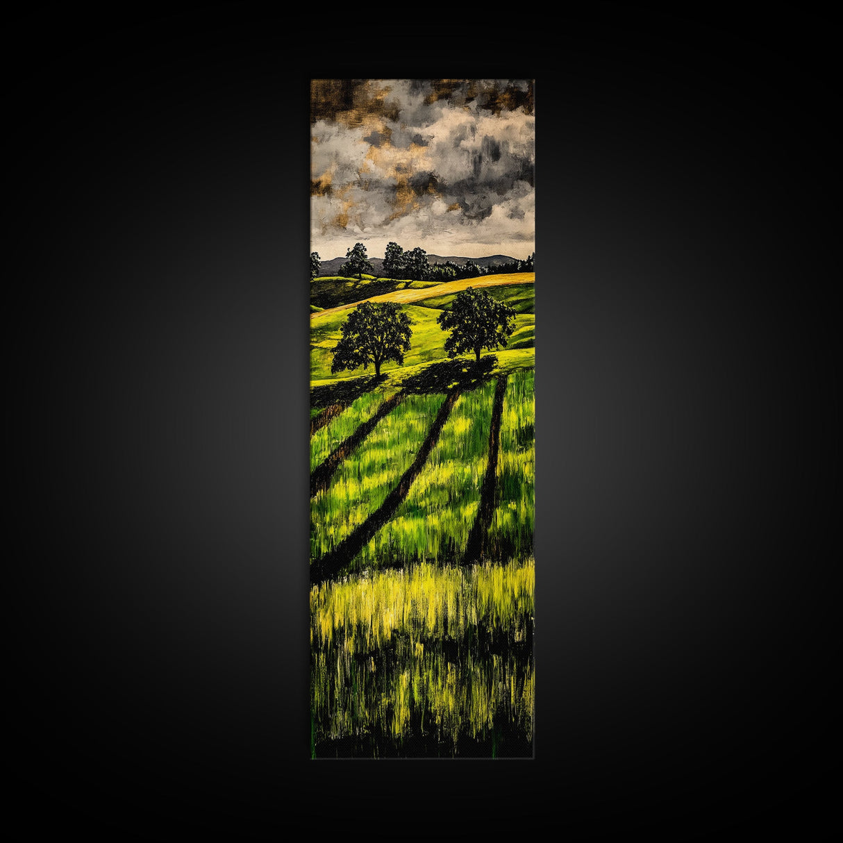 Rolling Fields, Nature Painting, Green Landscape, Framed Canvas Print, Country Wall Art, Rustic Decor, Cozy Living Room Artwork