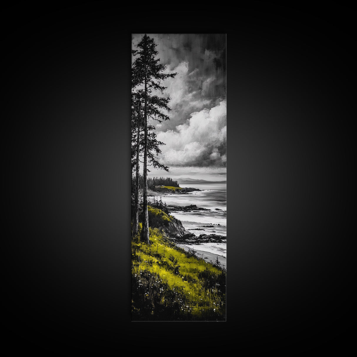 Coastal Cliff, Monochrome Art, Ocean Landscape, Canvas Print, Minimalist Art, Beach House Decor, Black and White Painting, Seaside Art