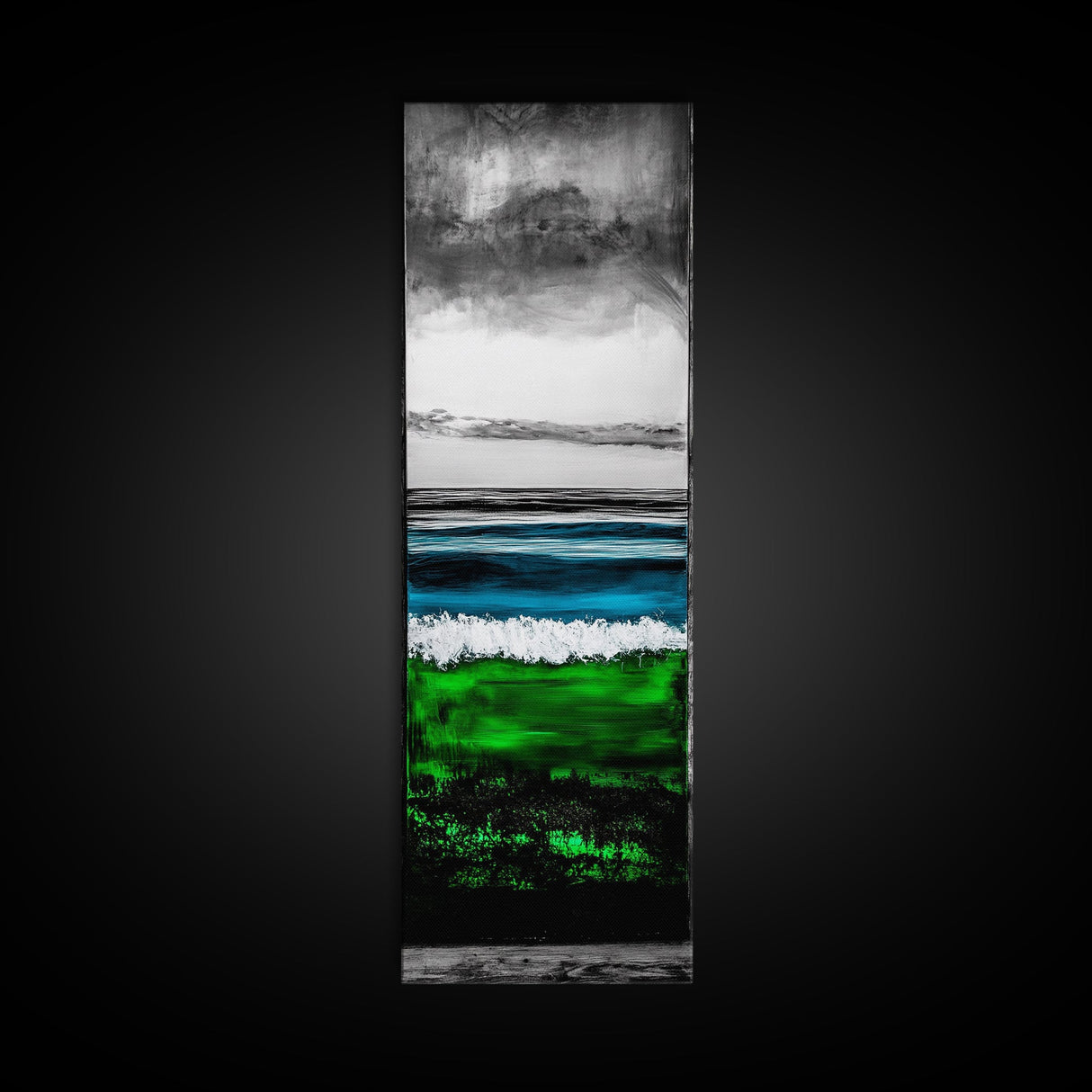 Emerald Waters, Coastal Horizon, Abstract Ocean, Deep Sea Art, Framed Canvas Print, Beach House Decor, Nautical Home Wall Art