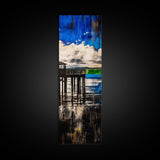 Dock on Water, Rustic Coastal Art, Blue Tones, Nautical Painting, Framed Canvas Print, Living Room Decor, Lakeside Cabin Wall Art