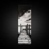 Wooden Dock, Black and White Lake Art, Rustic Cabin Wall Decor, Peaceful Waterfront Scene, Minimalist Landscape, Canvas Print