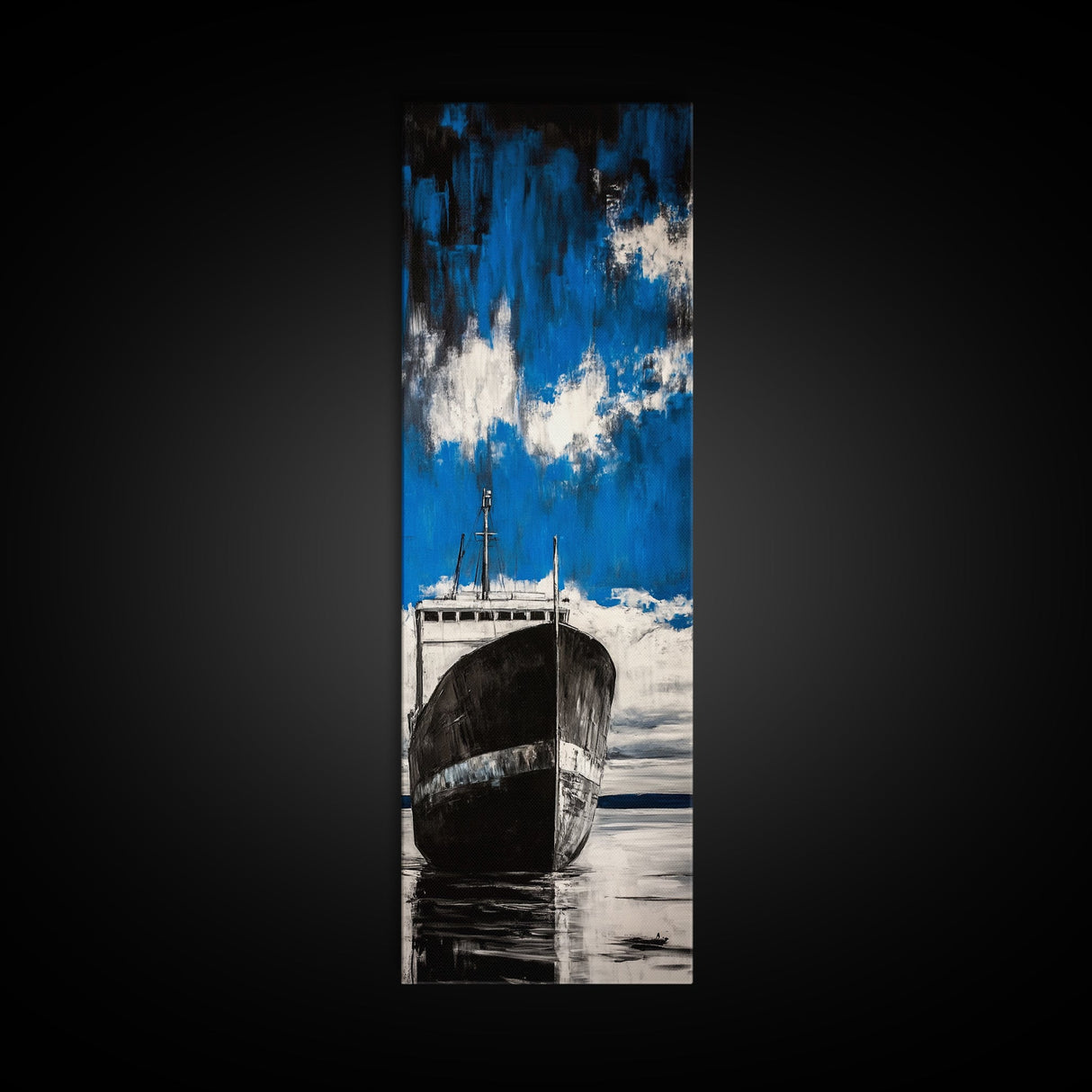 Abandoned Ship, Nautical Artwork, Abstract Seascape, Canvas Print, Coastal Wall Art, Blue Black Art, Living Room Decor, Ocean Painting