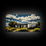 Rustic Desert House, Southwest Wall Art, Western Home Decor, Texas Ranch Art, Adobe House Painting, Earthy Boho Art, Framed Canvas Print
