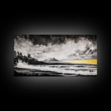 Stormy Ocean, Mountain View, Dramatic Landscape, Coastal Art, Black and White, Framed Canvas Print, Modern Wall Art, Office Decor