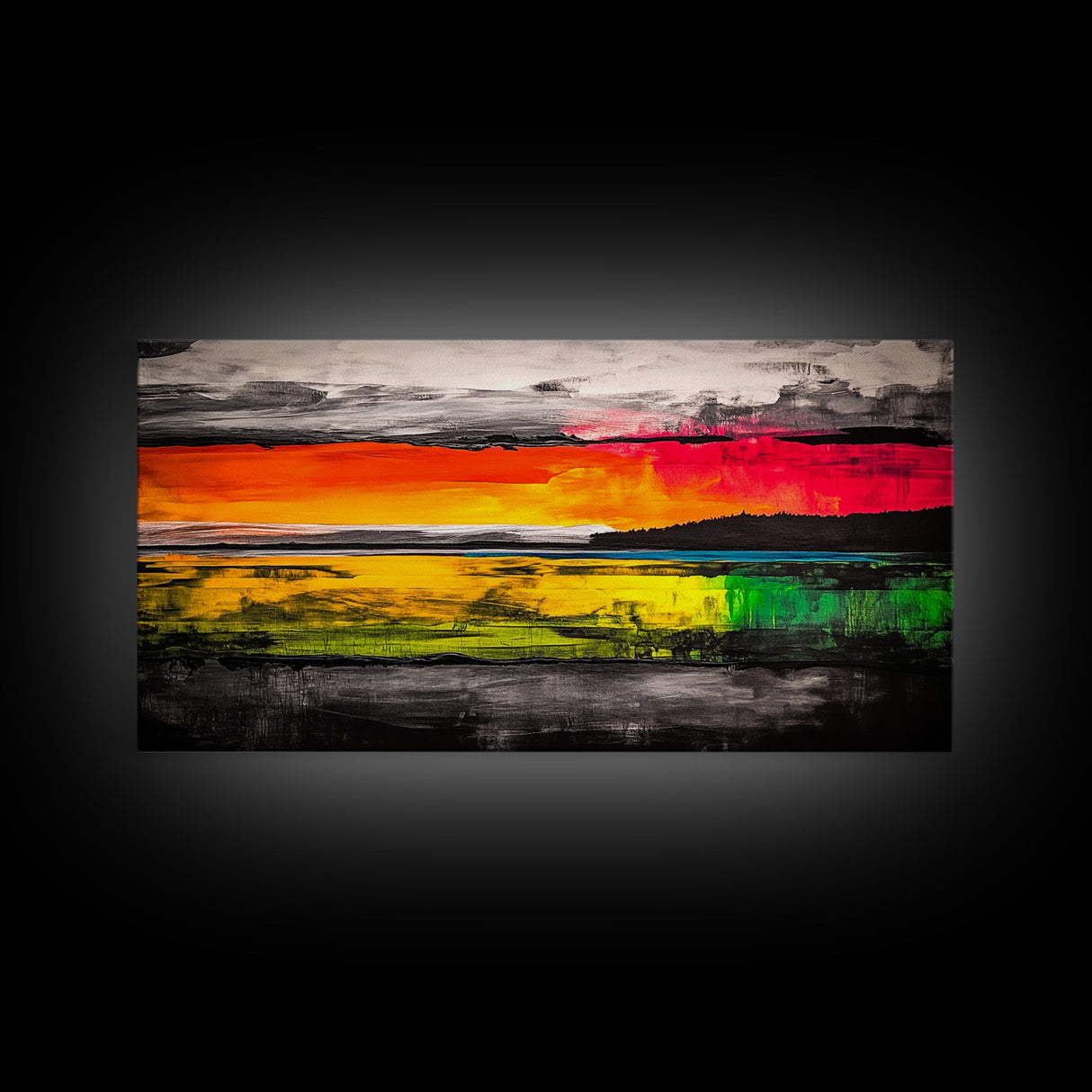Sunset Reflections, Colorful Abstract, Ocean View, Framed Canvas Print, Vibrant Landscape Art, Large Wall Art, Modern Decor, Bedroom Art