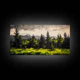 Green Forest, Mountain Landscape, Misty Trees, Framed Canvas Print, Nature Wall Art, Cabin Decor, Moody Landscape, Large Home Wall Art