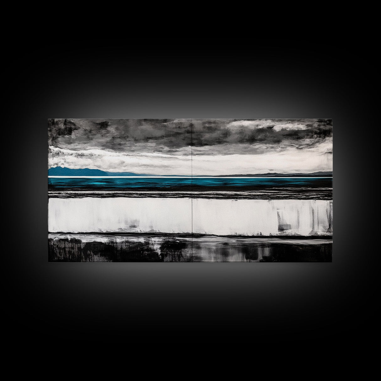 Moody Seascape, Minimalist Painting, Black and White Ocean, Framed Canvas Print, Contemporary Wall Art, Modern Coastal Home Decor