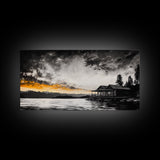 Sunset Cabin, Lake House Art, Mountain Retreat, Framed Canvas Print, Rustic Home Decor, Nature Wall Art, Bedroom Wall Art