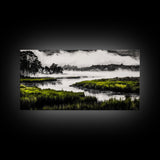 Misty Marsh, Green Landscape, Nature Lover Art, Framed Canvas Print, Serene Wall Art, Living Room Art, Minimalist Decor
