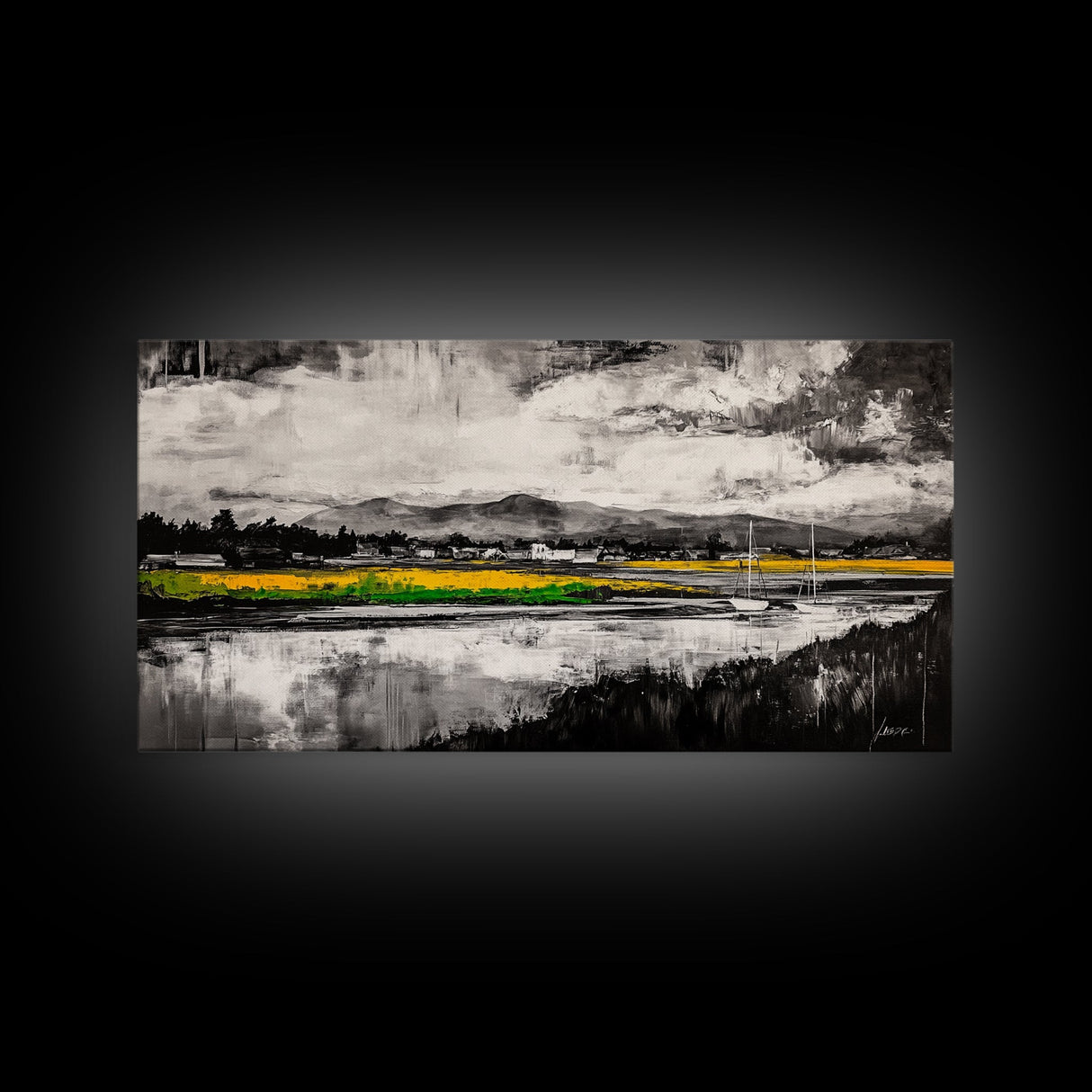 Countryside, Yellow, Landscape, Reflection, Canvas Print, Farmhouse Decor, Rustic Wall Art, Nature Art, Living Room Art, Neutral Home Decor