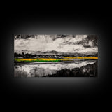 Countryside, Yellow, Landscape, Reflection, Canvas Print, Farmhouse Decor, Rustic Wall Art, Nature Art, Living Room Art, Neutral Home Decor