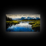 Mountain Reflection, Lake, Landscape, Framed Canvas Print, Nature Wall Art, Rustic Home Decor, Large Wall Art, Cabin Art, Gift Idea