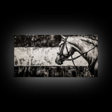 Monochrome Horse, Equestrian Wall Art, Canvas Print, Rustic Black and White Painting, Farmhouse Wall Decor, Western Wall Art