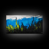 Underwater Seascape Painting, Blue and Yellow Canvas Print, Ocean Wall Art, Marine Decor, Vibrant Home Aesthetic, Framed Canvas Print