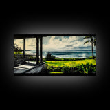 Tropical Beach View, Ocean Canvas Print, Relaxing Coastal Painting, Serene Landscape Wall Art, Living Room Decor, Framed Canvas Print