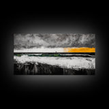 Storm Lighthouse, Ocean, Waves, Framed Canvas Print, Moody Coastal Art, Nautical Wall Decor, Minimalist Beach Art, Dramatic Seascape Art