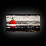 Red Buoy, Nautical, Coastal, Framed Canvas Print, Black and White Beach Scene, Ocean Wall Art, Maritime Decor, Fisherman’s House Artwork