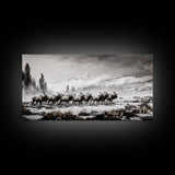 Elk, Wildlife, Mountain, Framed Canvas Print, Rustic Lodge Art, Winter Nature Scene, Cabin Wall Decor, Hunting Artwork, Western Aesthetic
