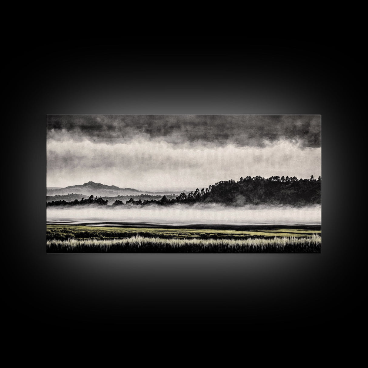 Misty Mountains, Black and White Art, Foggy Landscape, Canvas Print, Nature Wall Art, Minimalist Artwork, Bedroom Wall Decor