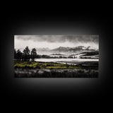Foggy Forest, Mountain Landscape, Monochrome Wall Art, Framed Canvas Print, Modern Home Decor, Living Room Artwork, Nature Print