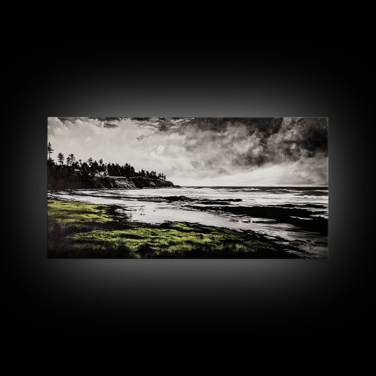 Coastal Landscape, Ocean View, Black and White Beach Art, Canvas Print, Seaside Home Decor, Nautical Wall Art, Office Artwork