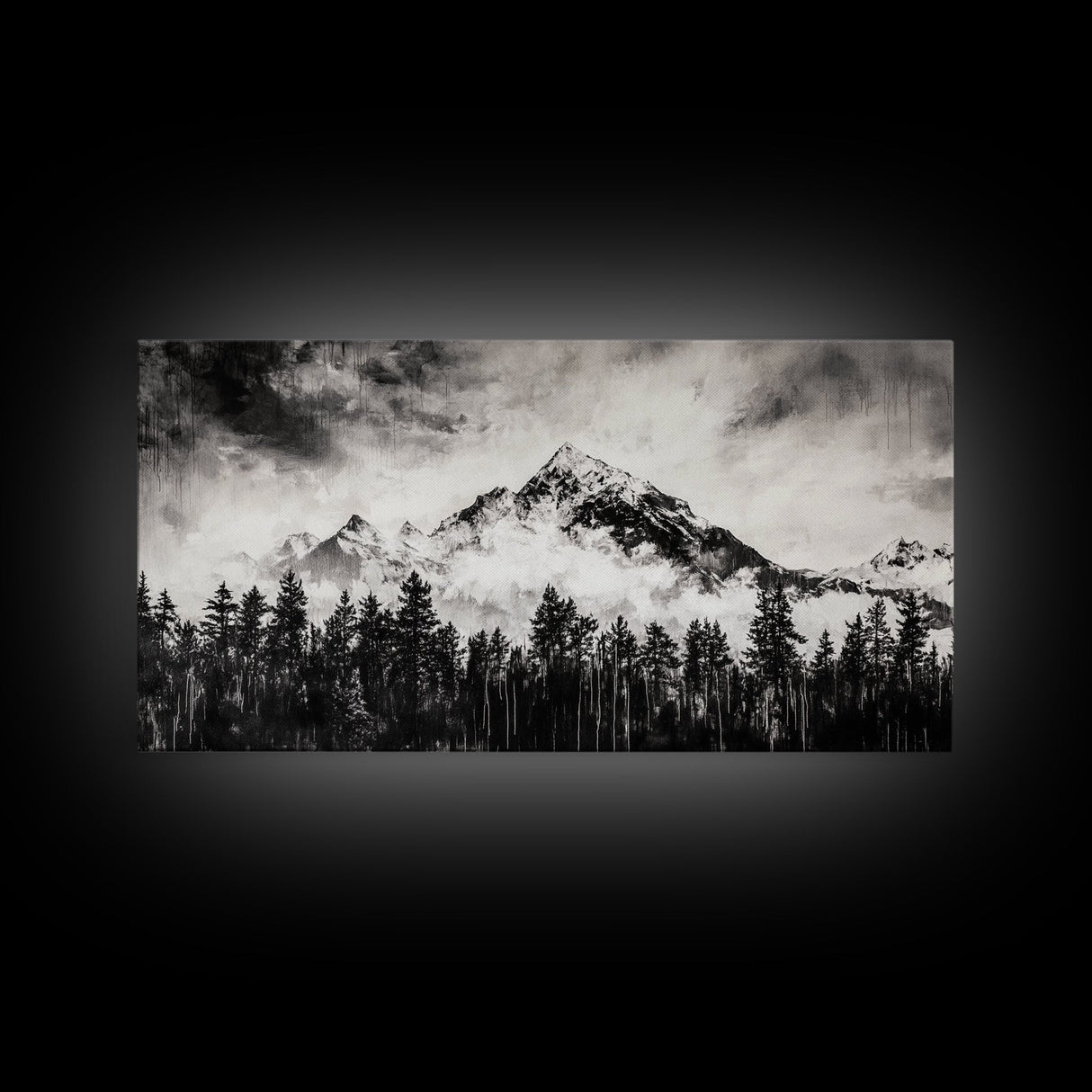 Mountain Landscape, Black and White, Framed Canvas Print, Nature Wall Art, Rustic Home Decor, Modern Farmhouse, Large Wall Art