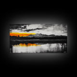 Sunset Reflection, Black and White, Framed Canvas Print, Nature Wall Art, Modern Landscape, Bold Decor, Living Room Art, Autumn Colors