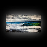 Ocean Waves, Blue and Green, Framed Canvas Print, Beach House Decor, Nautical Wall Art, Large Wall Art, Coastal Living, Modern Seascape