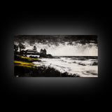 Coastal Landscape, Black and White, Framed Canvas Print, Beach House Wall Art, Nautical Decor, Ocean View Art, Minimalist Seascape