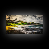 Beach House, Ocean View, Tropical Landscape, Framed Canvas Print, Coastal Art, Beach Wall Decor, Living Room Art, Boho Wall Art