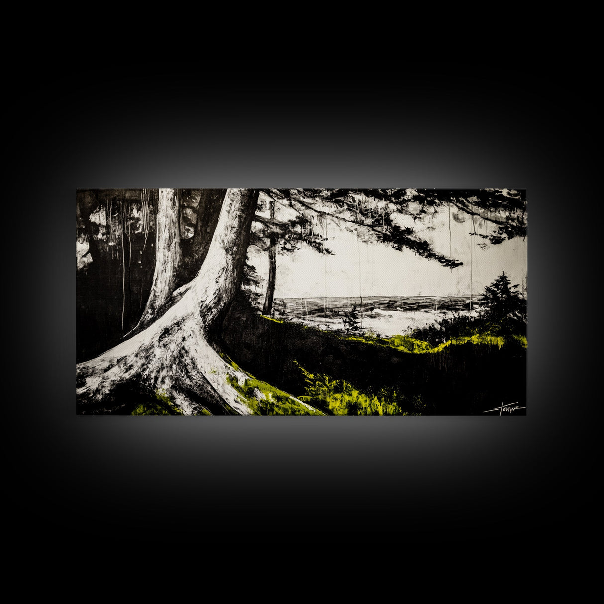 Forest Tree, Ocean View, Coastal Landscape, Canvas Print, Nature Wall Art, Black and White Art, Cabin Wall Decor, Rustic Wall Art