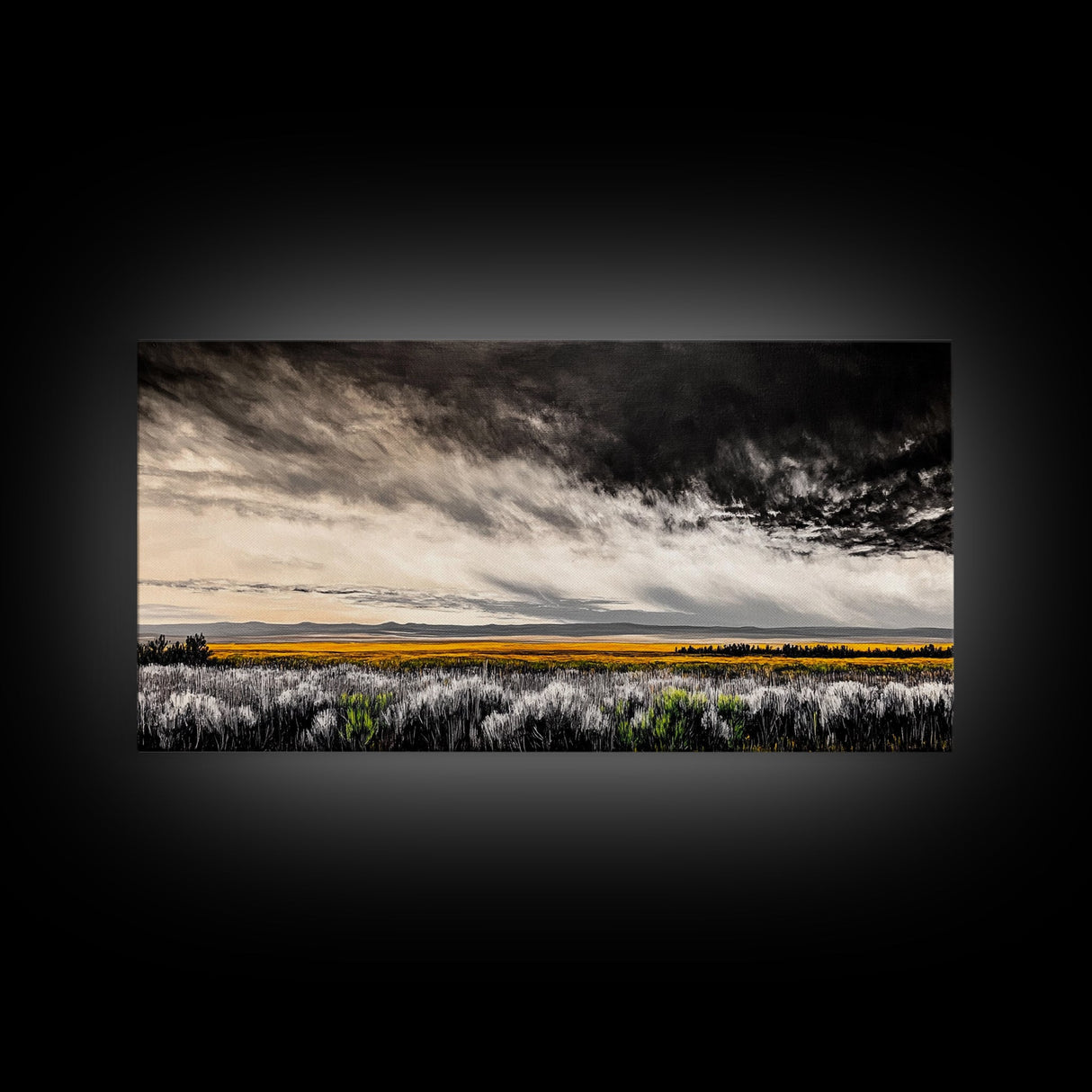Open Field, Dramatic Sky, Autumn Horizon, Framed Canvas Print, Fall Landscape, Neutral Home Decor, Entryway Art, Rustic Wall Art