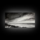 Coastal Storm, Dramatic Beach Scene, Black and White Seascape, Modern Coastal Art, Neutral Wall Decor, Canvas Print, Living Room Art