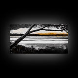 River Sunset, Golden Hour Reflection, Tranquil Waterscape, Moody Landscape Art, Nature Lover Gift, Canvas Print, Bedroom Wall Decor