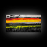 Sunset Meadow, Vibrant Sky Over Rolling Hills, Nature Landscape Painting, Bold Color Art, Canvas Print, Farmhouse Decor, Dining Room Art