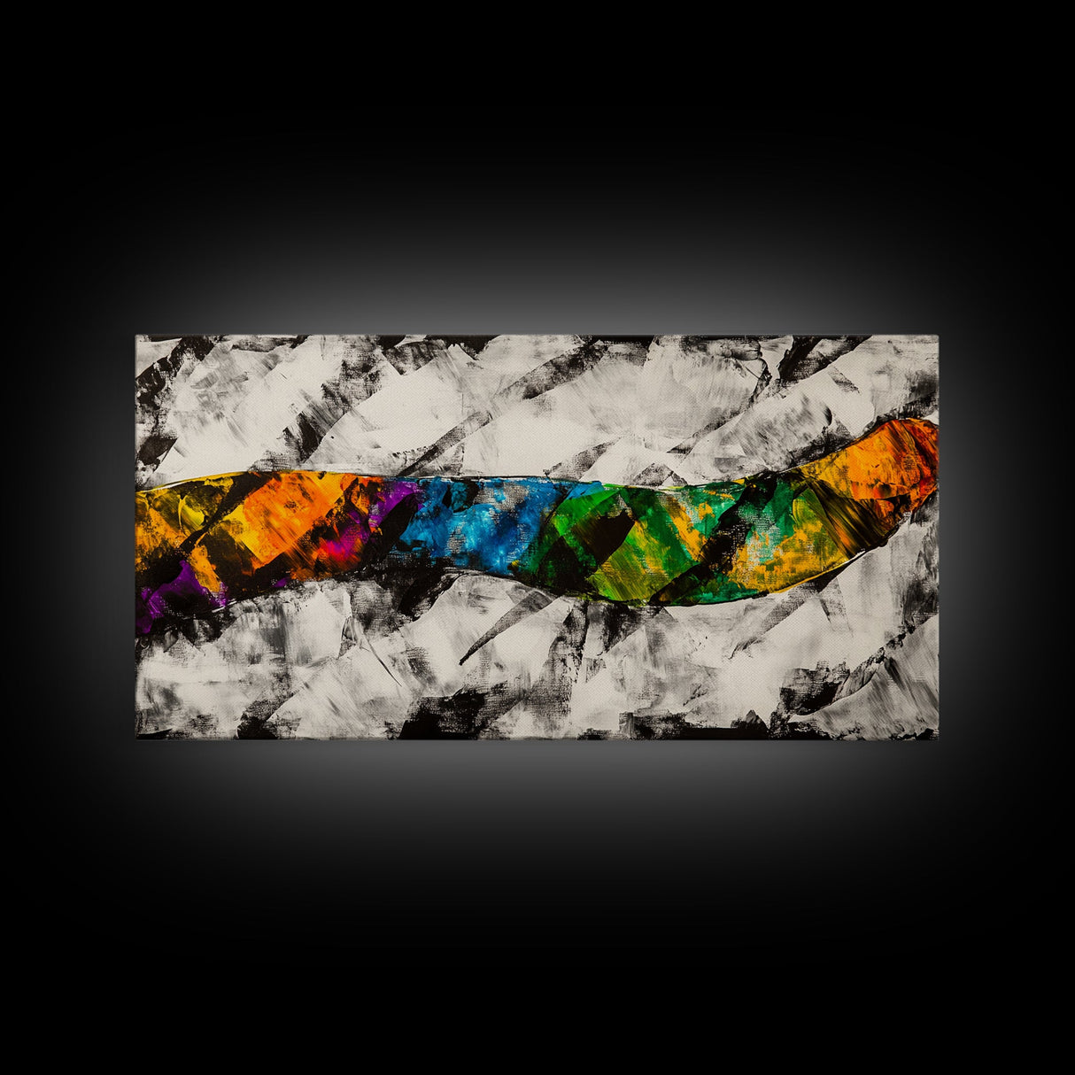 Abstract Wave, Dynamic Ocean Art, Surf Inspired Painting, Black and White Modern Art, Colorful Coastal Decor, Canvas Print, Hallway Art