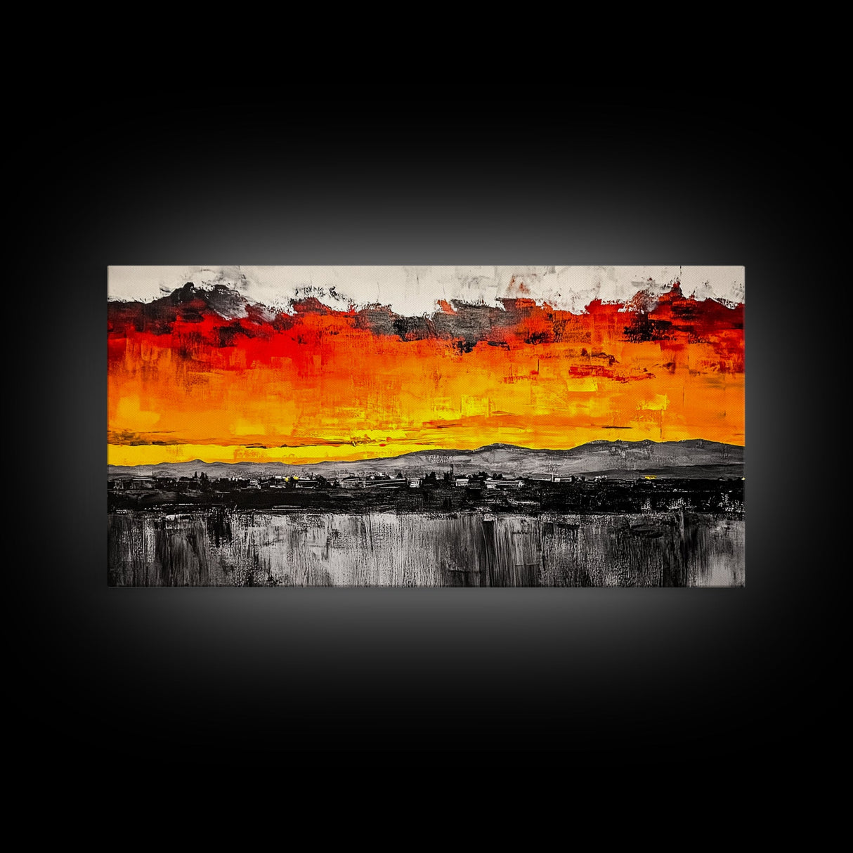 Fiery Sunset, Dramatic Sky, Abstract Landscape, Canvas Print, Modern Art, Bold Wall Decor, Warm Colors, Living Room Accent