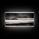 Stormy Ocean Wave, Black and White Seascape, Coastal Wall Art, Nautical Decor, Minimalist Artwork, Beach House Vibes, Framed Canvas Print
