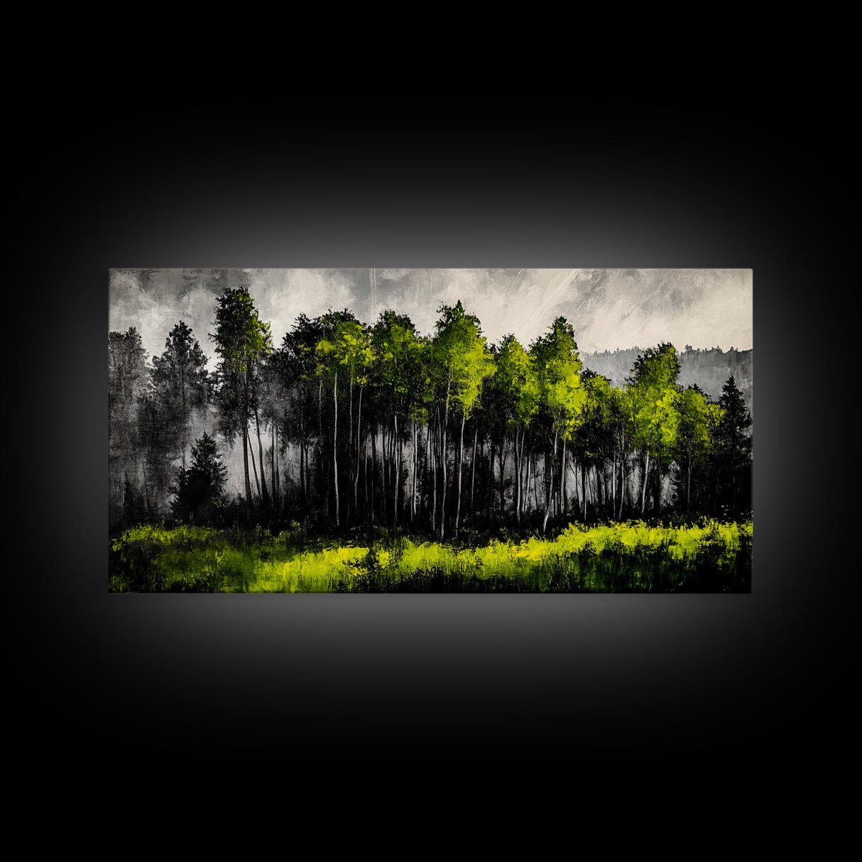 Misty Forest, Dark Green, Woodland Print, Nature Wall Art, Large Framed Artwork, Rustic Cabin Decor, Wilderness Painting, Moody Wall Art