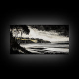 Black White, Coastal Cliffs, Seascape, Large Canvas Print, Ocean Wall Art, Modern Landscape, Minimalist Painting, Nautical Home Decor