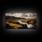 Western River, Rustic Landscape, Southwest Art, Moody Nature Painting, Lodge Wall Decor, Mountain Home Art, Canvas Print, Coastal Print