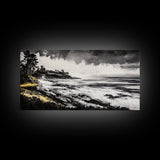 Rocky Shore, Monochrome Art, Serene Beach, Canvas Print, Coastal Landscape, Minimalist Art, Office Wall Decor, Nature Inspired Art