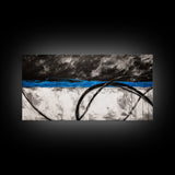 Blue Horizon, Abstract Lines, Framed Canvas Print, Minimalist Painting, Office Wall Art, Geometric Decor, Black and White Aesthetic
