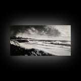 Stormy Ocean, Black and White Canvas Print, Coastal Wall Art, Dramatic Seascape Painting, Nautical Home Decor, Living Room Statement