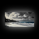 Moody Seascape, Stormy Ocean, Dramatic Sky, Beach Wall Art, Black and White Coastal Decor, Framed Canvas Print, Large Landscape Art