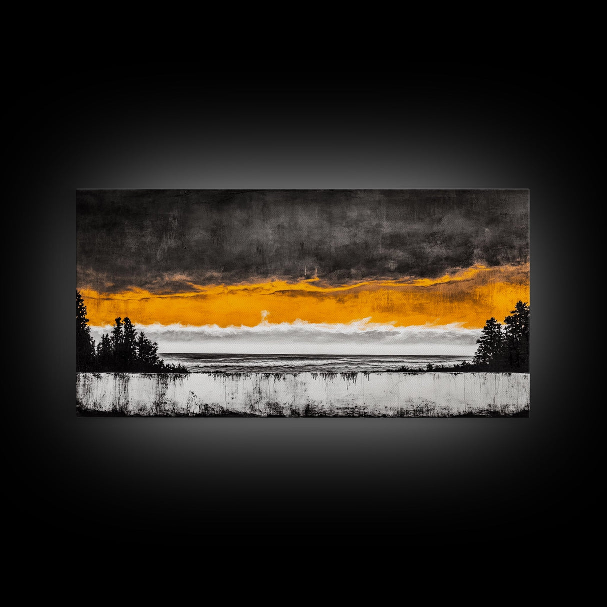 Sunset Over Ocean, Dramatic Sky, Coastal Landscape, Minimalist Wall Art, Beach Home Decor, Framed Canvas Print, Large Statement Art