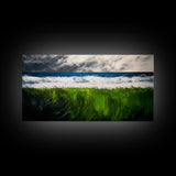 Ocean Waves, Beach Grass, Coastal Landscape, Serene Wall Art, Nature Inspired Home Decor, Framed Canvas Print, Living Room Art