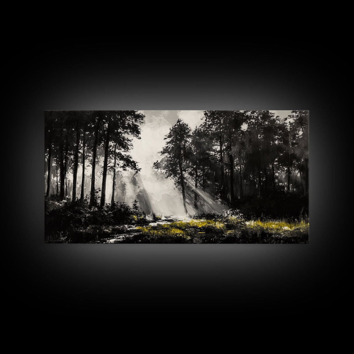 Misty Forest, Black and White, Nature Landscape, Framed Canvas Print, Tree Art, Moody Wall Decor, Rustic Cabin Art, Office Wall Art
