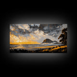 Sunset Beach, Golden Hour, Seaside Landscape, Canvas Print, Coastal Home Decor, Serene Ocean Art, Bedroom Wall Decor, Contemporary Art